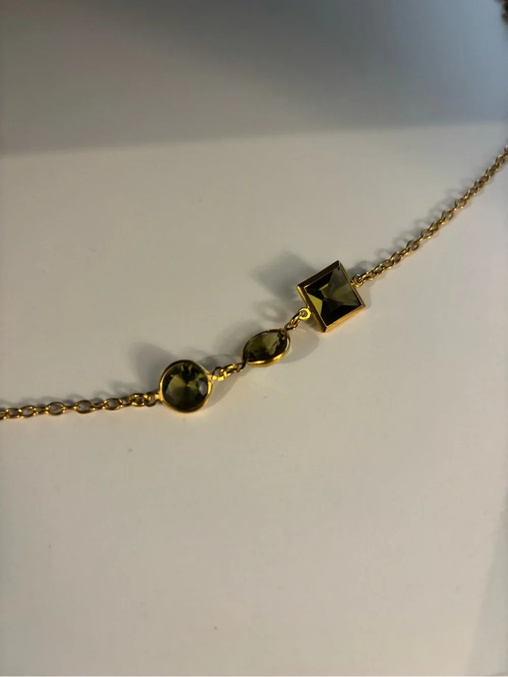 J. Crew Gold-Tone Necklace with Olive Green Crystals